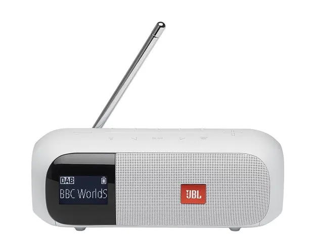 Radio portabil JBL Tuner 2, Bluetooth, DAB/FM, Rezistent la apa IPX7, Alb