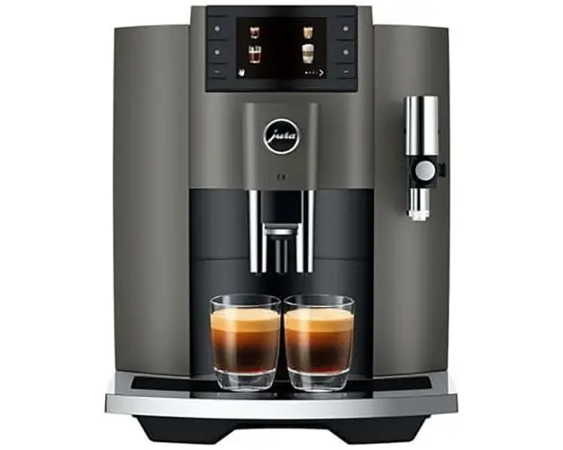 Espressor automat Jura E8 Piano Dark Inox, 1450W, 15 bar, 17 bauturi, sistem spumare lapte, rezervor apa 1.9l, recipient cafea 280g, argintiu