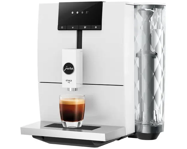 Espressor automat Jura ENA 4 Full Nordic White EB, 1450 W, 15 bar, 1.1 l, recipient boabe 125 g, 4 bauturi, pregatit WiFi, afisaj cu simboluri, rasnita Professional Aroma, incalzire Thermoblock, alb