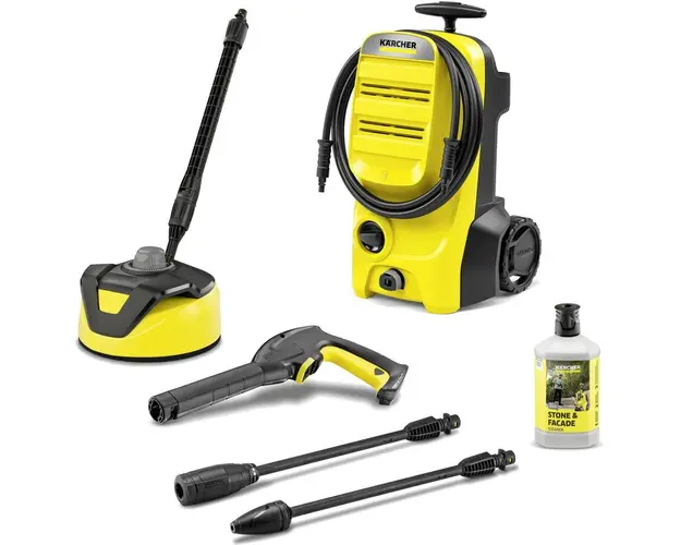 Aparat de spalat cu presiune Karcher K 4 Classic Home EU, 1800 W,motor universal, 130 bar, 420 l/h debit maxim, furtun presiune 6 m, pistol G 120 Q,contine Home Kit: T 5 de curatat suprafete, detergent piatra si fatade 3 in 1, 1 l,