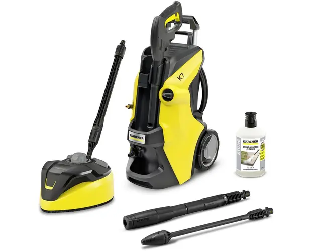 Aparat de spalat cu presiune Karcher K 7 Power Home,3000 W,motor racit cu apa, 180 bar, 600 l/h debit maxim, furtun de presiune 10 m, 3-in-1 Multi Jet , perie exterior T7 + detergent 3 in 1