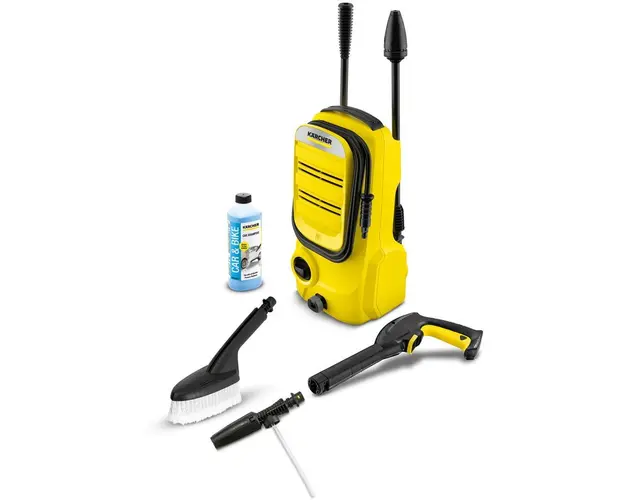 Aparat de spalat cu presiune Karcher K2 Compact Car, putere 1400W, presiune maxim 110 bar, debit maxim 360 l/h, contine: pistol presiune G120Q + perie auto + duza spumare + lance jet rotativ + detergent auto 0.5 l