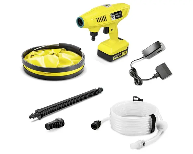 Aparat de spalat cu presiune medie Karcher KHB 4-18 Plus Battery Set, 18 V 2.5 Ah, debit 170 l/h, presiune 21 bar, rezervor de apa pliabil, acumulator 18 V 2.5 Ah, incarcator