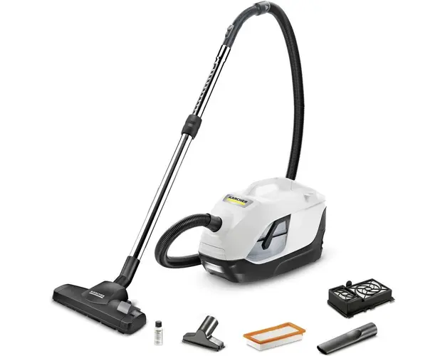 Aspirator cu filtrare prin apa Karcher DS 6,1.195-250.0, 650 W, 2 L, HEPA 12, perie suprefete dure, spatii inguste, tapiserie, Alb/Negru