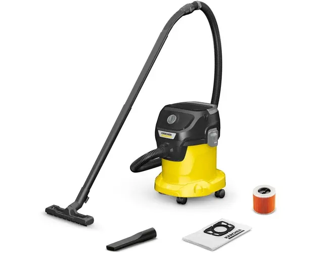 Aspirator multifunctional Karcher KWD 3 V-15/4/20, 1000 W, aspirare umeda si uscata, 15 l rezervor, furtun 2m, functie de suflare, galben/negru