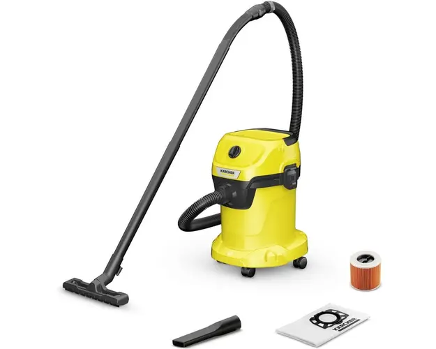 Aspirator multifunctional Karcher WD 3 V-17/4/20 1.628-127.0, Aspirare umeda si uscata, 17 l, Furtun 2 m, 1000 W, Sac filtru din hartie, Functie de suflare, Galben/Negru