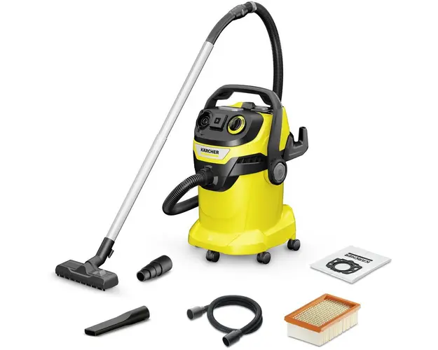 Aspirator umed-uscat Karcher WD 6 P V-25/8/22/T, 1.628-313.0, Aspirare umeda si uscata, rezervor de 25 L, furtun de 2.2 m , 1300 W, functie de suflare, priza de alimentare cu comutator automat de pornire/oprire, Galben/Negru