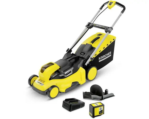 Masina electrica de tuns gazonul pe acumulator Karcher LMO 36-46, 46 cm latime lucru, 36 V, 5 Ah, 1 acumulator, functie de taiere, mulcire si inaltime taiere, incarcator rapid