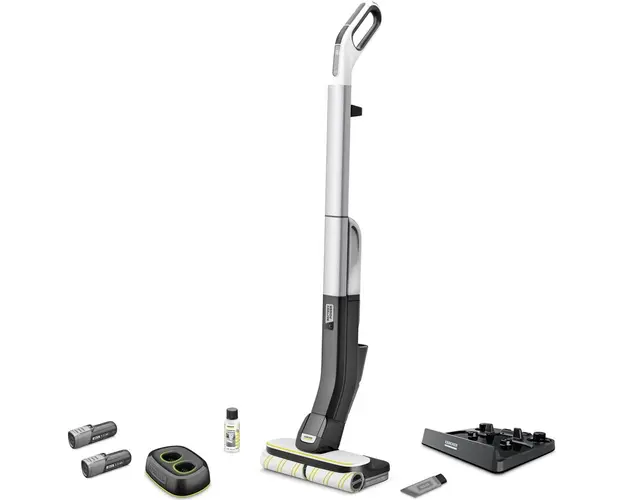 Mop Electric Karcher FC 4-4 Battery Set 4B Duo Cordless, 1.056-406.0, 7,2 - 7,4 - Max. 8,4 V, 400 ml (apa curata), 200 ml (apa murdara), rola 30 cm, autonomie 30 min (max), Baterii interschimbabile si incarcator rapid Duo, Alb/Negru