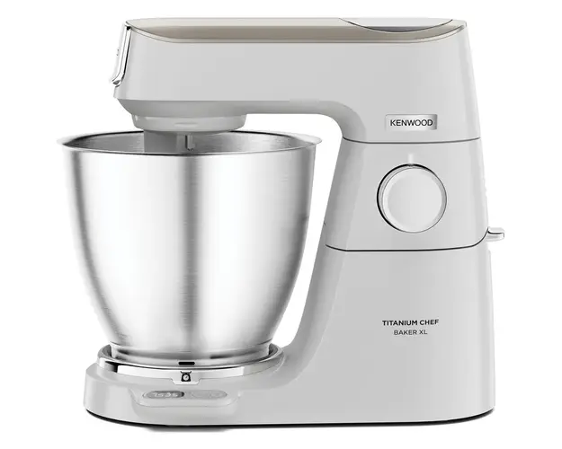 Robot de bucatarie KENWOOD Titanium Chef Baker XL KVL65.001WH, 1200 W, vas 7 l, 10 trepte viteza, cantar integrat, ecran LCD, 3 accesorii patiserie, alb