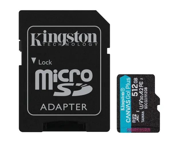Card de memorie MicroSD Kingston Canvas GO Plus, 512GB, Clasa 10, UHS-I, Adaptor inclus