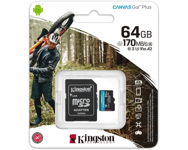 Card memorie Kingston Micro SDXC Canvas GO Plus, 64GB, Clasa 10, UHS-I + Adaptor