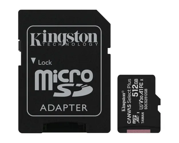 Kingston 512GB micSDXC Canvas Select Plus 100R A1 C10 Card + Adaptor