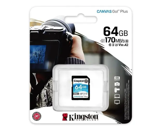 Card de memorie SD Kingston Canvas GO Plus, 64GB, Clasa 10, UHS-I, Adaptor inclus
