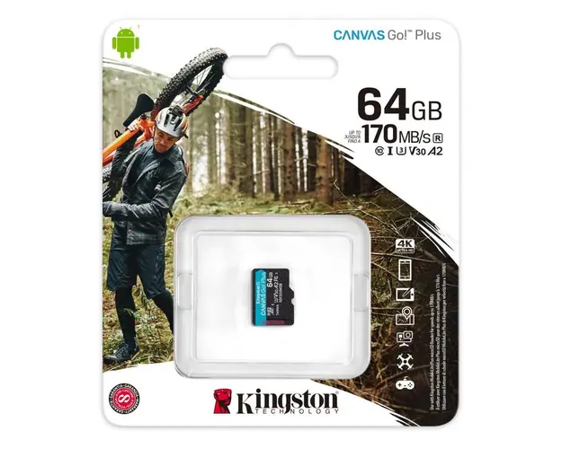 Card de memorie MicroSD Kingston Canvas GO Plus, 64GB, Clasa 10, UHS-I