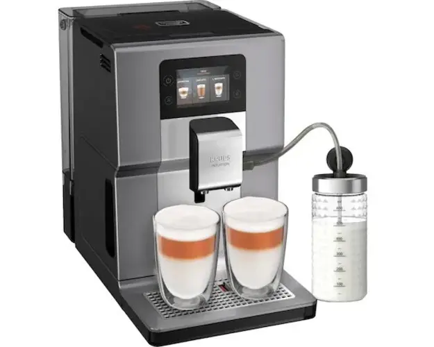 Espressor automat Krups Intuition Preference+ EA875E10, Accesoriu pentru spumarea laptelui, 15 bauturi, Ecran tactil, Tehnologie Quattro Force, Retete favorite, 1450W, Argintiu