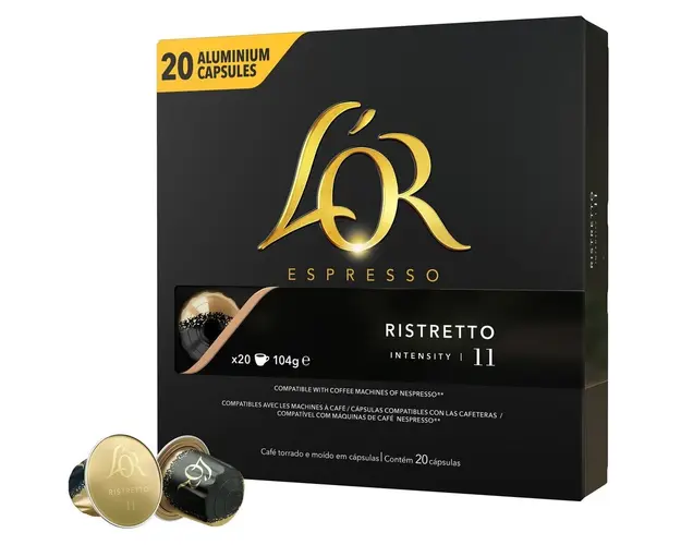 Capsule cafea, L&#039;OR Espresso Ristretto, intensitate 11, 20 bauturi x 25 ml, compatibile cu sistemul Nespresso®*, 20 capsule aluminiu