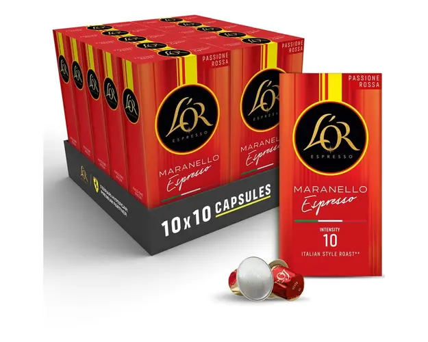 Set 10 X Capsule cafea L’OR Passione Rossa Collection, Espresso Maranello, intensitate 10, compatibile Nespresso®* Original, 100 capsule aluminiu, 520 g