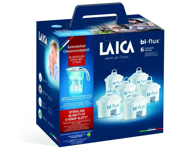 Filtru de apa universal, Laica, Bi-flux, 6 buc + cadou ulcior cu filtru de apa mecanic Laica StreamLine, Alb