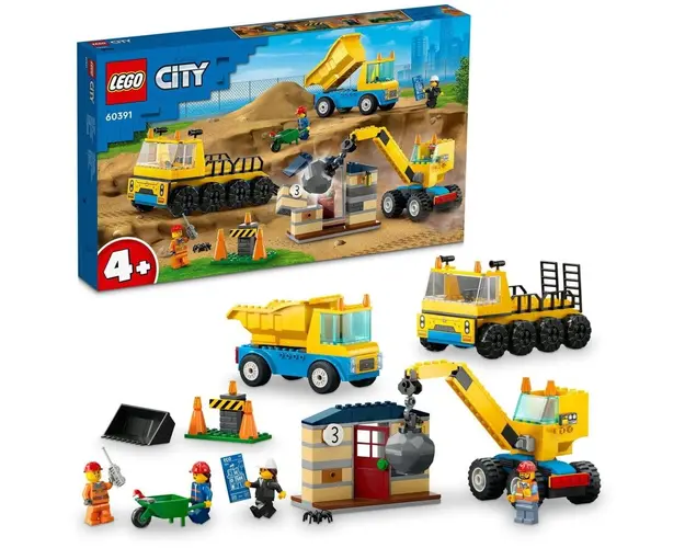 LEGO® City - Camioane de constructie si macara cu bila pentru demolari 60391, 235 piese