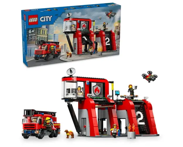 LEGO® City - Statie si camion de pompieri 60414, 843 piese
