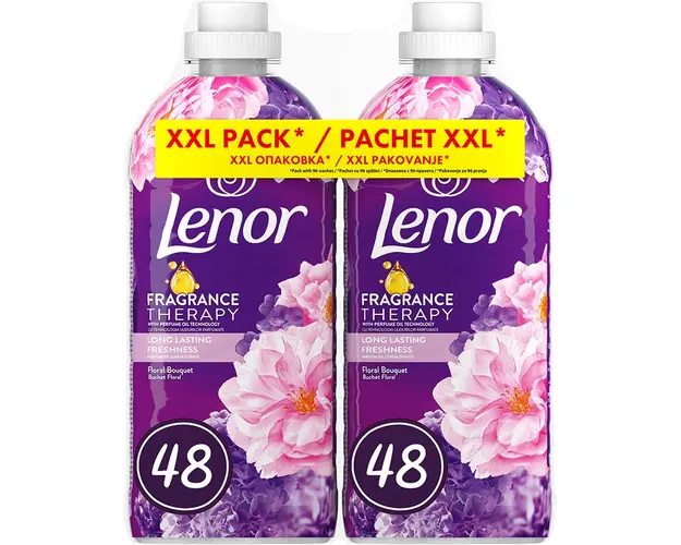 Pachet Balsam de rufe Lenor Fragrance Therapy Floral Bouquet, 2 x 48 spalari, 2 x 1.2 l