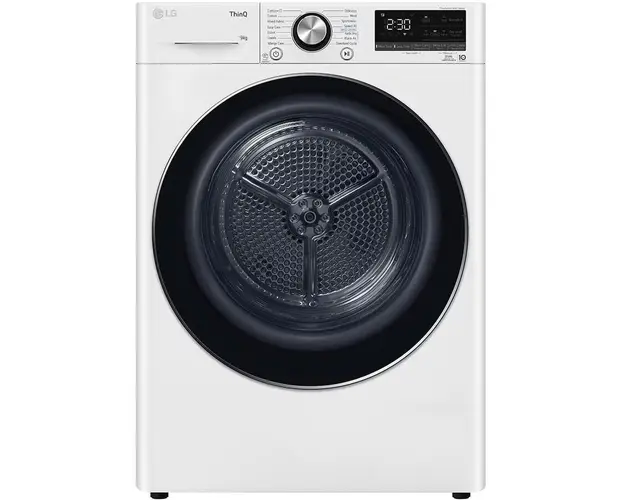 Uscator de rufe LG RH90V9AV2N, Pompa de caldura DUAL Inverter, 9 kg, 14 programe, Clasa A+++, Auto-curatare condensator, Eco Hybrid, ThinQ, Alb