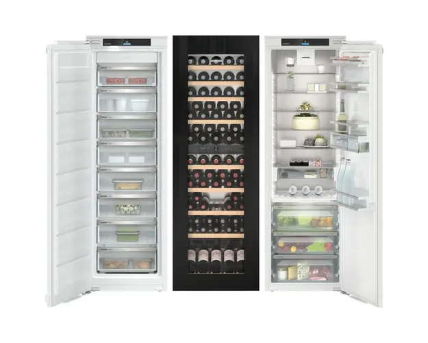 Combinatie side by side incorporabila Liebherr IXRFW 5153, 780 L, No Frost, Display TFT 2,4” color, ecran Touch &amp; Swipe, SuperFrost, SuperCool, Vitrina vinuri, Alb/negru