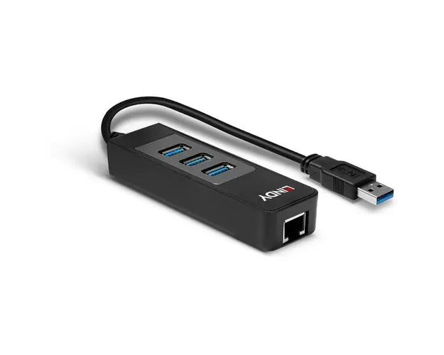 Hub USB 3 porturi, USB 3.0 + Gigabit Ethernet, Negru