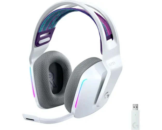 Casti gaming wireless Logitech G733, ultrausoare, Lightsync RGB, Alb