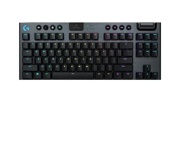 Tastatura mecanica gaming Logitech G915 TKL, Ultraslim, Lightspeed Wireless 2.4GHz&amp;Bluetooth, Lightsync RGB, Switch Liniar, Negru Carbon