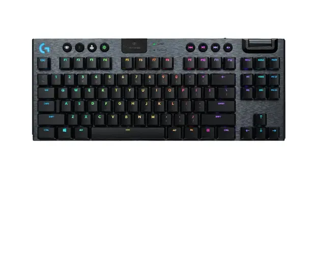 Tastatura mecanica gaming Logitech G915 TKL, Ultraslim, Lightspeed Wireless &amp; Bluetooth, Lightsync RGB, Switch Tactil, Negru Carbon