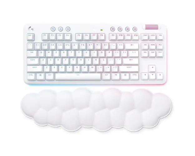 Tastatura mecanica gaming Logitech Lightspeed G715, Wireless, TKL, RGB, layout US INT&#039;L, White Mist