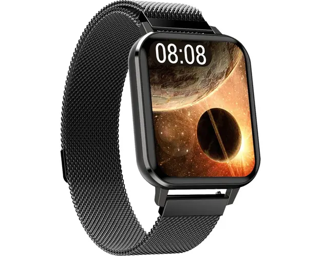 Smartwatch MaxCom FW45 Aurum 2, bratara plasa metalica, Gri inchis