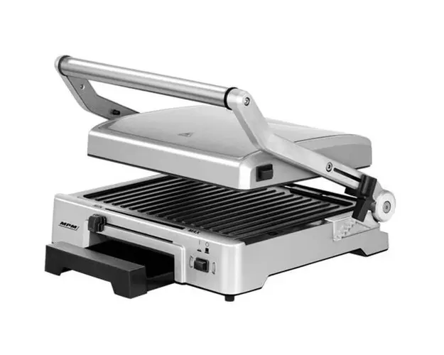 Grill electric MPM MGR-10M, 2000W, temperatura reglabila 150-230 grade C, deschidere 180grade, inaltime reglabila a placii superioare, doua moduri de grill, carcasa otel inoxidabil