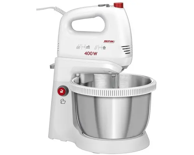 Mixer cu bol MPM MMR-21Z, rotativ, 400W, 3.5l, 5 trepte de viteza, functie TURBO, alb
