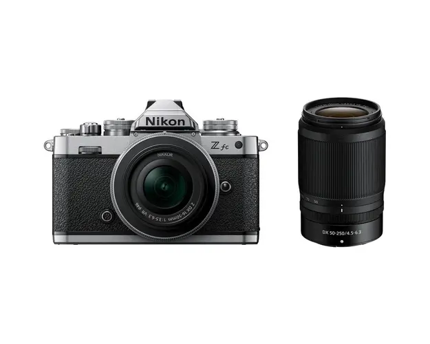 Aparat foto Mirrorles Nikon Z FC, 20.9 MP, 4K + Obiectiv 16-50mm + Obiectiv 50-250mm, Argintiu