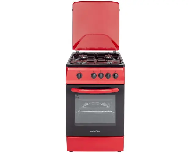 Aragaz NobelTek NLT 5601R/G1, Gaz, 4 arzatoare, Dispozitiv siguranta plita si cuptor, 50 x 60 cm, Rosu