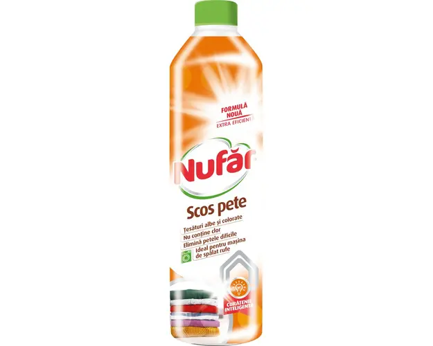 Solutie scos pete pentru tesaturi albe si colorate fara clor Nufar, 1l