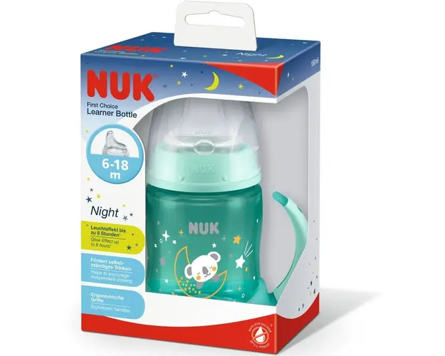 Biberon Nuk First Choice+, Cu Toarte Fluorescente si Tetina De Invatare, 150ml, Albastru