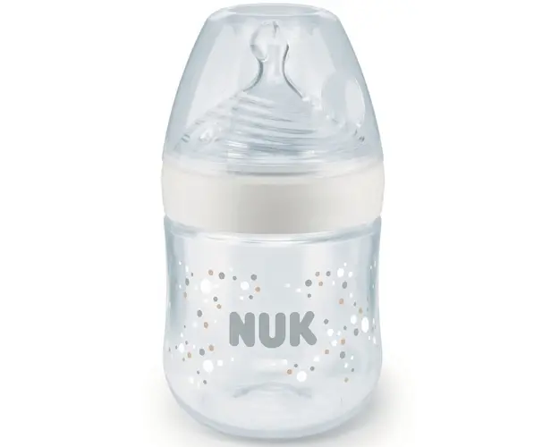 Biberon NUK, NATURE SENSE, cu tetina din silicon, orificiu S, 0-6 luni, 150 ml