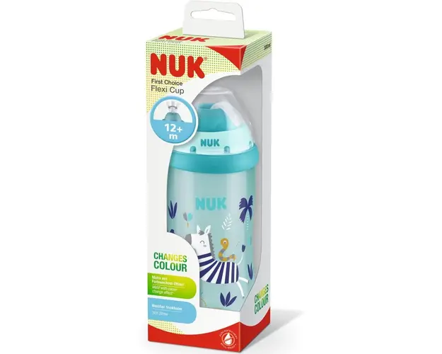 Cana Nuk First Choice Flexi Cu Pai Moale, 300 ml, Albastra, Cu Efect Cameleon