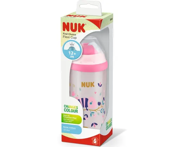 Cana Nuk First Choice Flexi Cu Pai Moale, 300ml, Roz, Cu Efect Cameleon