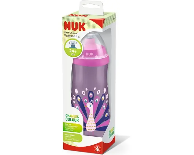Cana Nuk First Choice Sport Cu Sistem Push-Pull, 450ml, Roz, Cu Efect Cameleon