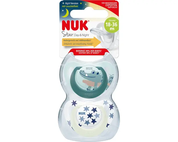 Set 2 suzete NUK STAR, DAY/NIGHT, SILICON, 18-36 luni, baieti