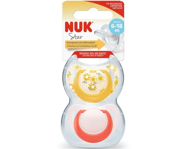 Set 2 suzete NUK STAR, SILICON, 6-18 luni, FLOARE