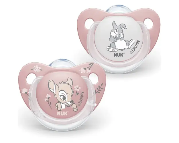 Set 2 suzete ortodontice din silicon Nuk Disney Bambi M2, 6-18 luni, Roz