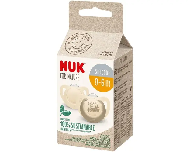 Suzeta de silicon NUK For Nature, crem, 0-6 luni, 2 buc