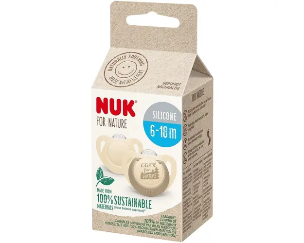 Suzeta de silicon NUK For Nature, crem, 6-18 luni, 2 buc