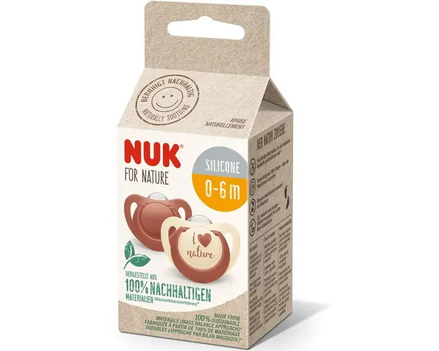 Suzeta de silicon NUK For Nature, rosu, 0-6 luni, 2 buc